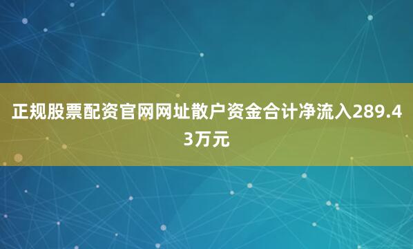 正规股票配资官网网址散户资金合计净流入289.43万元
