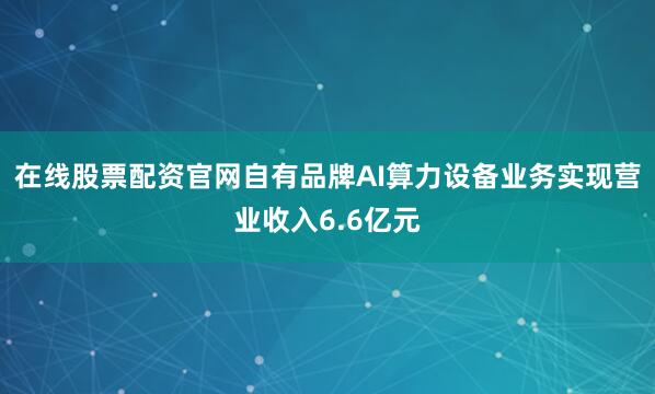 在线股票配资官网自有品牌AI算力设备业务实现营业收入6.6亿元